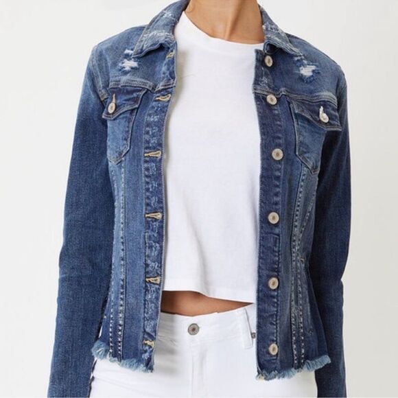 KANCAN DISTRESSED FRAYED DENIM JEAN JACKET - Picture 3 of 8